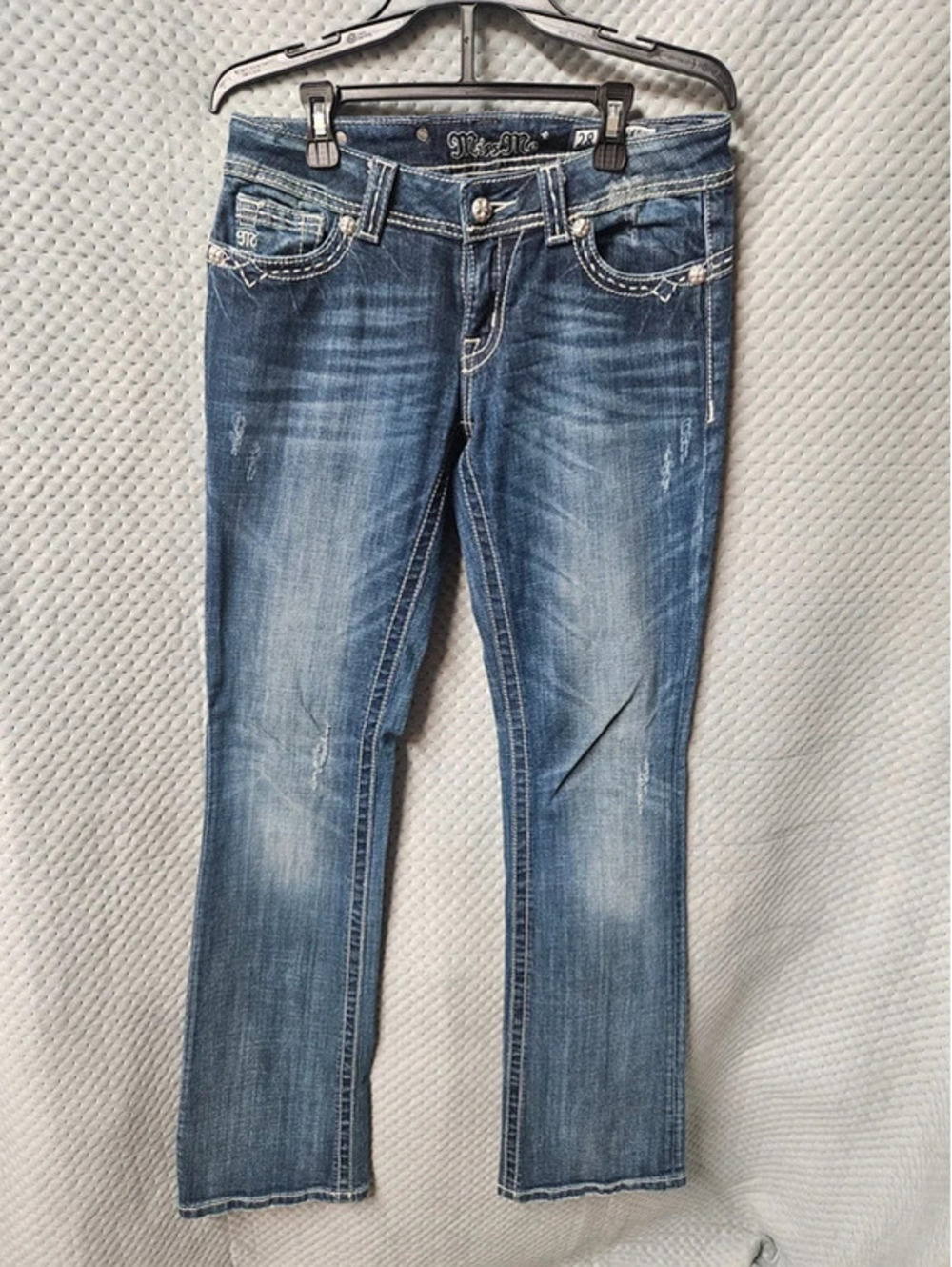 Miss Me Women’s Size 28 Bootcut Jeans Distressed Medium Wash Contrast Stitching